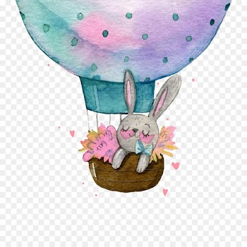Easter Bunny Wedding invitation Baby shower Greeting card - Vector hot air balloon 