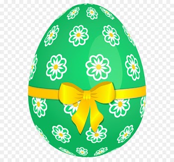 Easter egg - Green Easter Egg with Flowers and Yellow Bow PNG Picture 