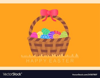 Easter eggs in basket with bow vector image
