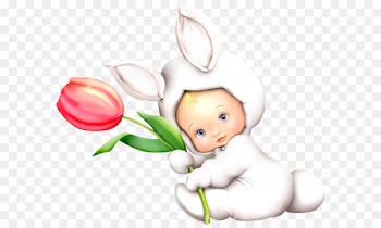 Easter Happiness Love Illustration - Easter Bunny Kid with Tulip PNG Clipart Picture 