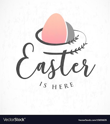  					Easter is here greeting card with leaves and eggs vector image														
