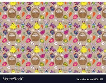 easter pattern with rabbit chick and eggs