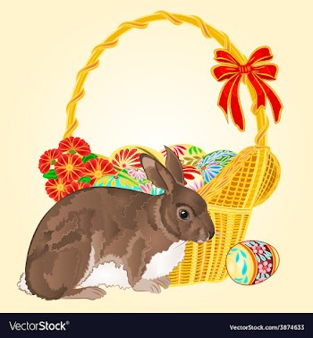 Easter rabbit and easter wicker vector image