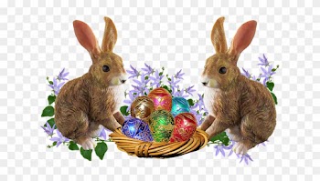 Easter, Rabbits, Eggs, Basket - Transparent Background Easter Eggs Easter Borders