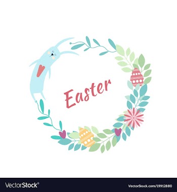Easter round frame rabbit flowers plants eggs vector image