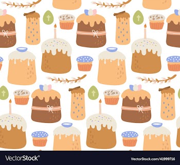easter seamless pattern elements cake egg willow