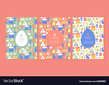 easter set card postcard egg cross rabbit basket