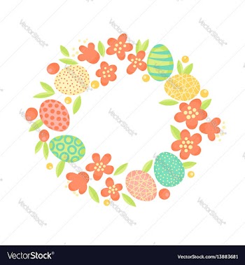  					Easter wreath of flowers and painted eggs festive vector image														