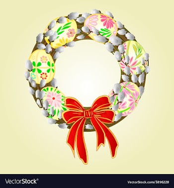 Easter wreath with pussy willow and easter eggs vector image