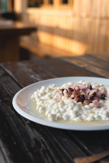 Eastern European dish “Halušky” potato dumplings 