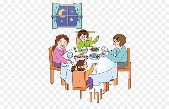 Eating Cartoon Illustration - Family dinner 