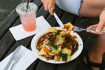 Eating enchiladas outside 