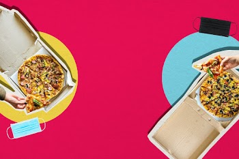 Eating pizza with social distancing in the new normal way
