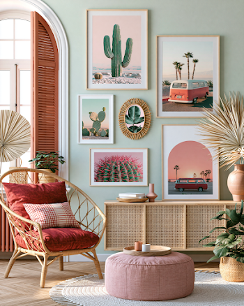 Eclectic Retro Wall Art in California-Inspired Interior