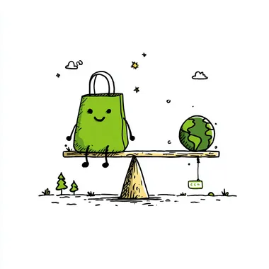 Eco-Friendly Balance: Friendly Green Bag on Seesaw with Earth Eco-Friendly Balance: Friendly Green Bag on Seesaw with Earth