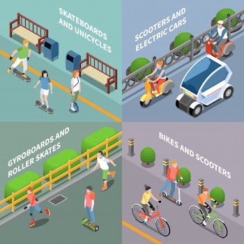 Eco transportation concept icons set with bike and scooter isometric isolated Free Vector