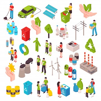 Ecology and garbage isometric set Free Vector