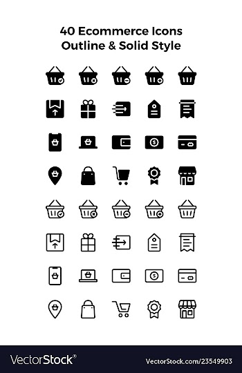 Ecommerce icons in solid and outline style vector image