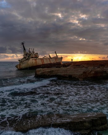 Edro 3 Shipwreck at sunset off the coast of Cyprus