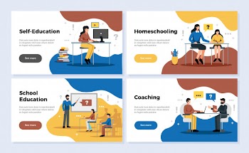 Education horizontal banners set with school education and coaching symbols flat isolated  illustration Free Vector