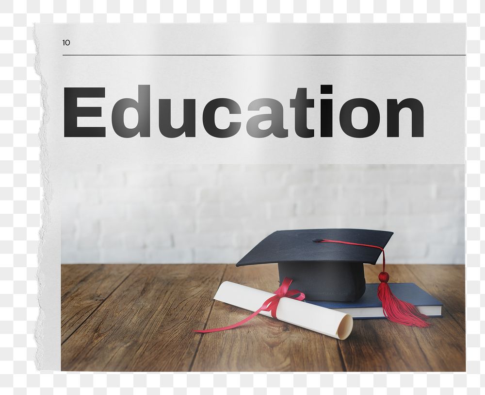 Education png newspaper, graduation cap, | Free PNG - rawpixel