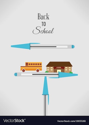 Education with pencil school bus and school vector image