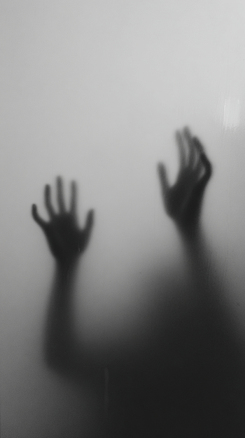 Eerie Hands Behind Foggy Glass