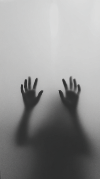 Eerie Hands Behind Foggy Glass