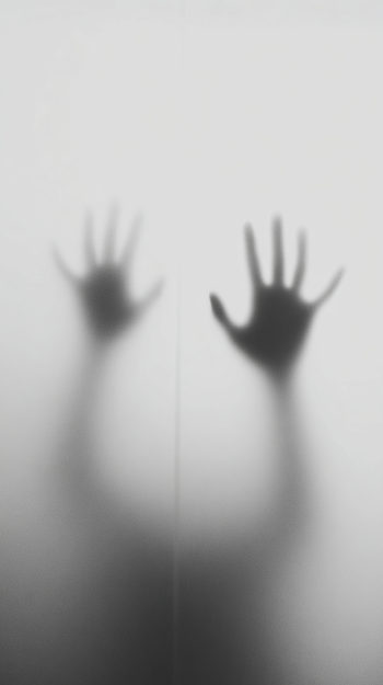Eerie Hands Behind Foggy Glass