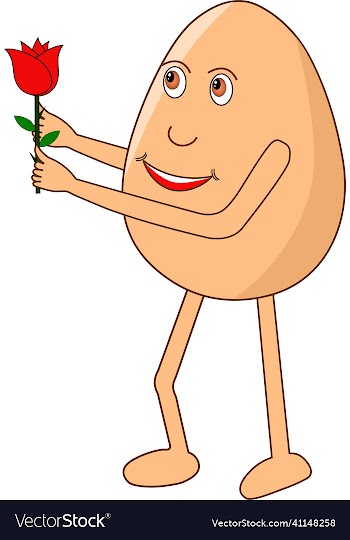 egg cartoon giving a rose to her valentine