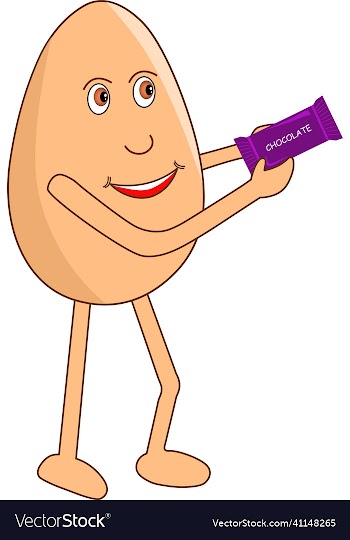 egg cartoon giving chocolate to his valentine