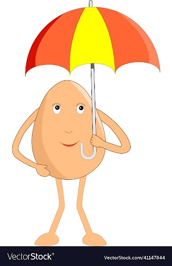 egg cartoon standing with umbrella