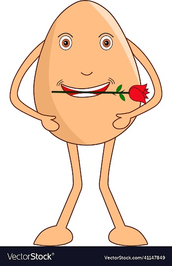 egg cartoon waiting for her valentine with a rose