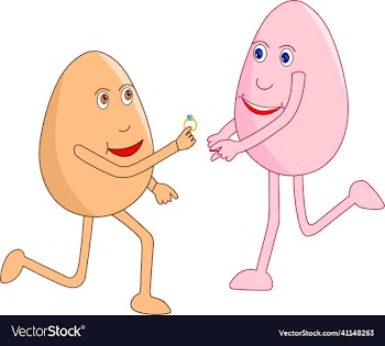 egg cartoon with a ring proposing his valentine