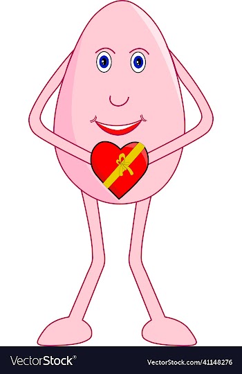 egg female cartoon with a cute heart-shaped box