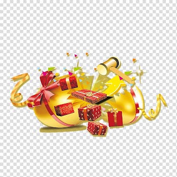 Egg Gratis Gift Gold, Smashing the golden egg shell plus gift. transparent background PNG clipart