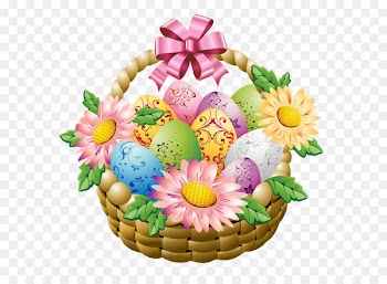 Egg in the basket Easter egg - Easter Basket with Easter Eggs and Flowers PNG Picture 