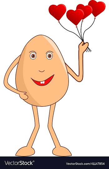 egg male cartoon with a bunch of heart balloons