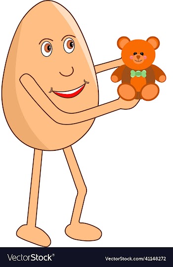 egg male cartoon with a cute teddy in his hand