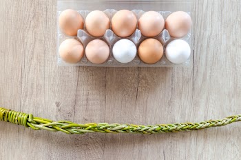 Eggs in Tray on Brown Surface
