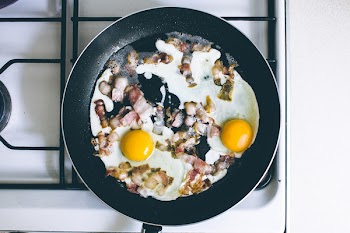 Eggs With Meat in Cooking Pan