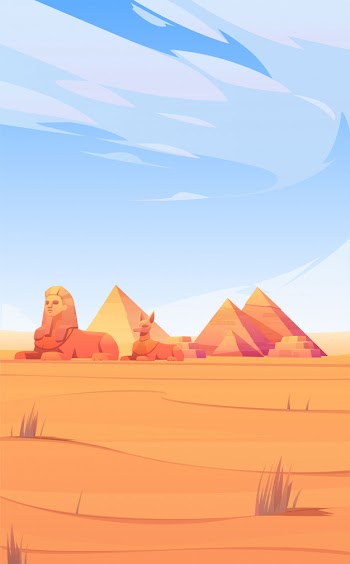 Egyptian desert with pyramids, sphinx and anubis Free Vector