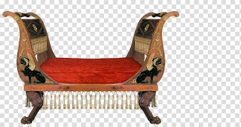 Egyptian Revival furniture, brown wood-framed red padded bed transparent background PNG clipart