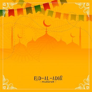 Eid al adha festival greeting with mosque decoration Free Vector