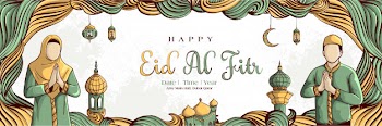 Eid al fitr background with hand drawn of muslim people and islamic ramadan ornament on white grunge background. Free Vector