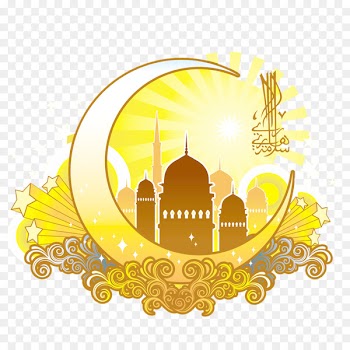 Eid al-Fitr Eid Mubarak Ramadan Greeting card Muslim - Yellow moon shaped Islamic religious designs 