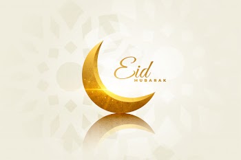 Eid mubarak beautiful greeting with decorative moon Free Vector