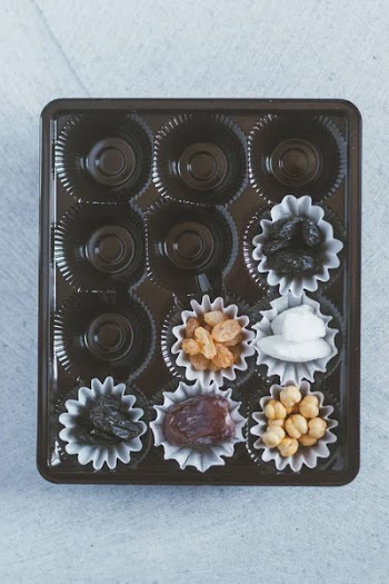 Eid Mubarak. Different iftar sweets. Celebrating Eid Al Adha. Islamic traditional holiday. Eid al-Fitr. Holly month Ramadan. Middle Eastern religious holiday. Dried date fruit. Flat lay, top view.