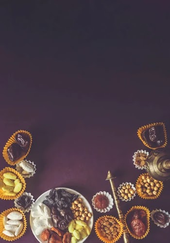 Eid Mubarak. Different iftar sweets. Celebrating Eid Al Adha. Islamic traditional holiday. Eid al-Fitr. Holly month Ramadan. Middle Eastern religious holiday. Dried date fruit. Flat lay, top view.