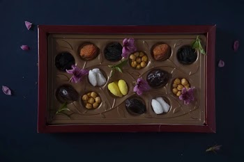 Eid Mubarak. Different iftar sweets. Celebrating Eid Al Adha. Islamic traditional holiday. Eid al-Fitr. Holly month Ramadan. Middle Eastern religious holiday. Dried date fruit. Flat lay, top view.